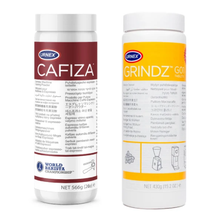 Cleaning Kit for Portafilter Machines & Coffee Grinders – Urnex Cafiza 566 g + Grindz GO1 430 g