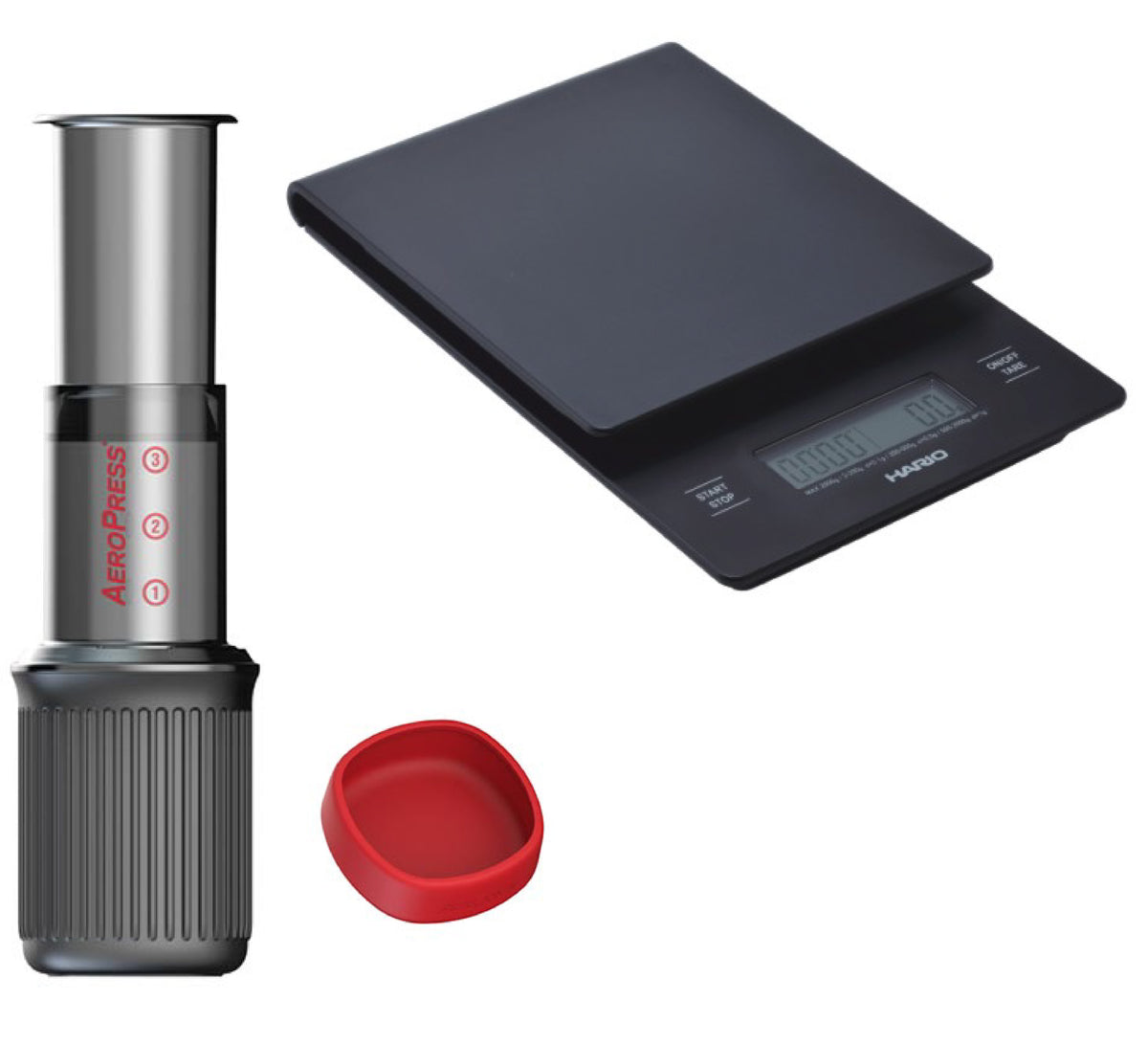 Aeropress Go und Hario Kaffeewaage