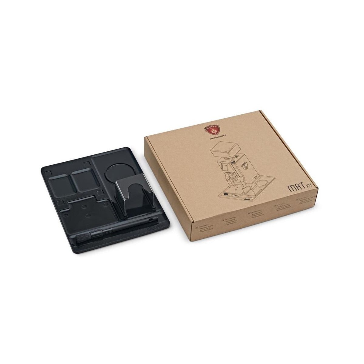 Eureka Mignon Mat Kit Tamperstation Matte mit Verpackung daneben