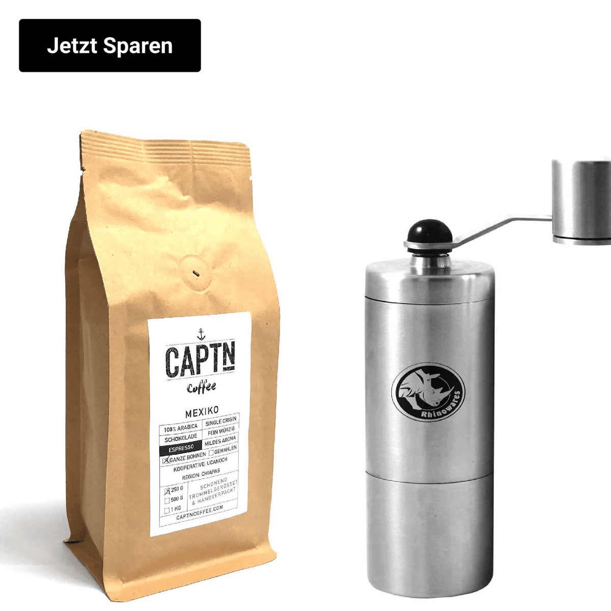 Rhino Kaffeemühle und Espresso im Set